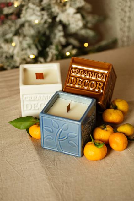 в керамическом подсвечнике